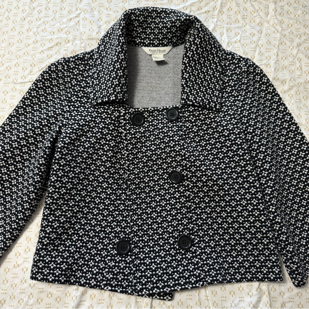 White House Black Market Black and White Polka Dot Peacoat Timeless Style